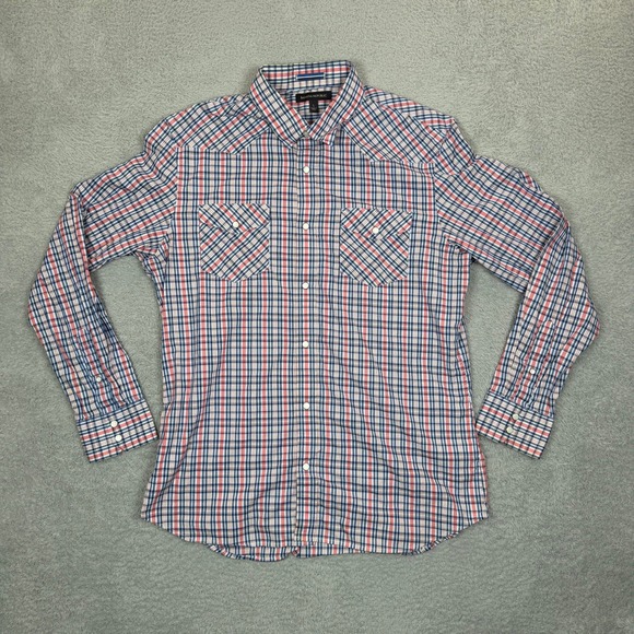 Banana Republic Other - Banana Republic Mens Western Pearl Snap Plaid Shirt Red White Blue Large Stretch